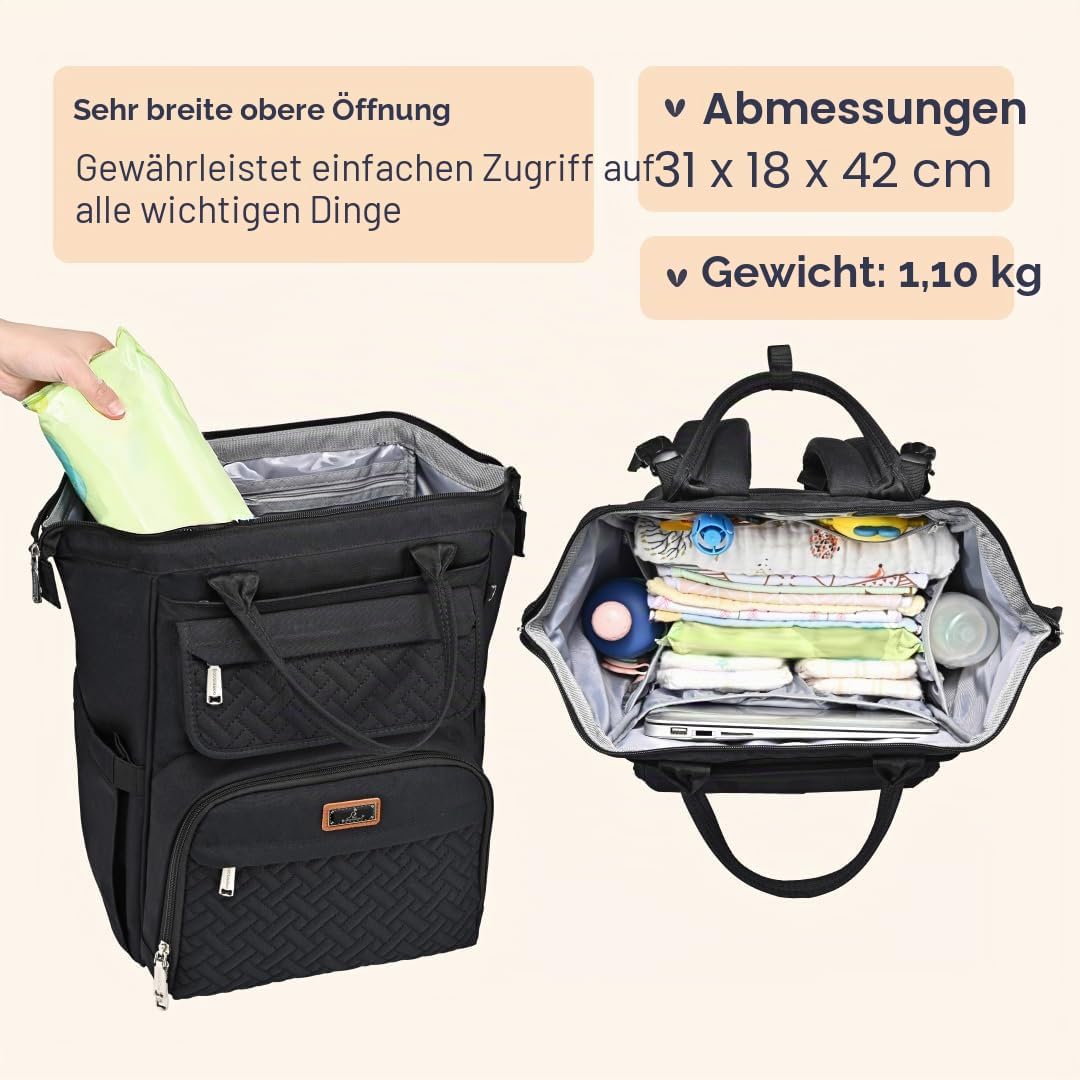 BabbleRoo Wickeltasche Rucksack Multifunktionale Grosse Wickelrucksack Babytasche mit Wickelauflage