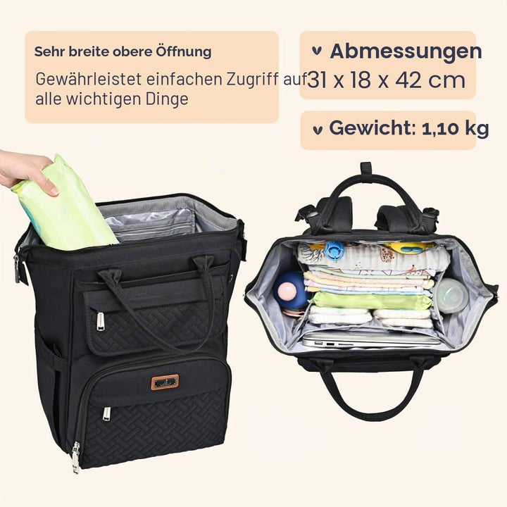 BabbleRoo Wickeltasche Rucksack Multifunktionale Grosse Wickelrucksack Babytasche mit Wickelauflage