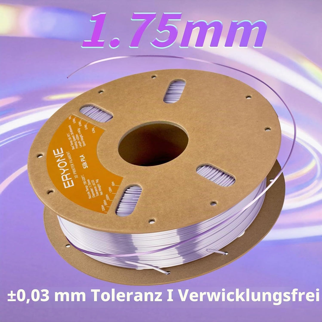 ERYONE Seiden PLA Filament 1.75mm, PLA Seiden Filament für 3D Drucker, 1.75mm +/- 0,03 mm, 1kg /Spul