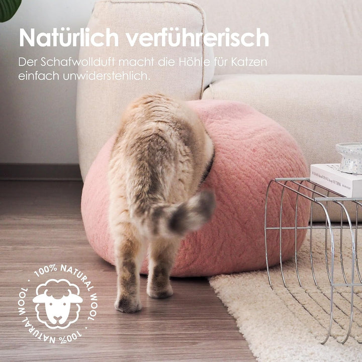 LucyBalu® Pebble Filzhöhle für Katzen I Katzenbett &amp; Kuschelhöhle aus 100% Schurwolle I handgefertig