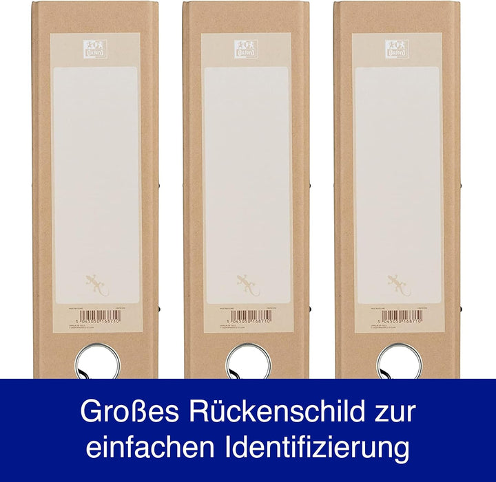 Oxford Ordner A4, 8 cm breit, gut für die Umwelt, in beige, 3 Stück Single, Single