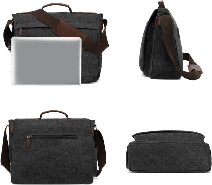 CALIYO Umhängetaschen Herren aus Canvas Schultasche Queformat A4 Laptoptasche für 15,6 Zoll Laptop A