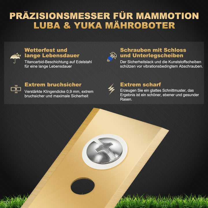 36 Stück Ersatzklingen Kompatibel für ALLE Mammotion Luba- und YUKA-Serien Mähroboter, Robuste Titan