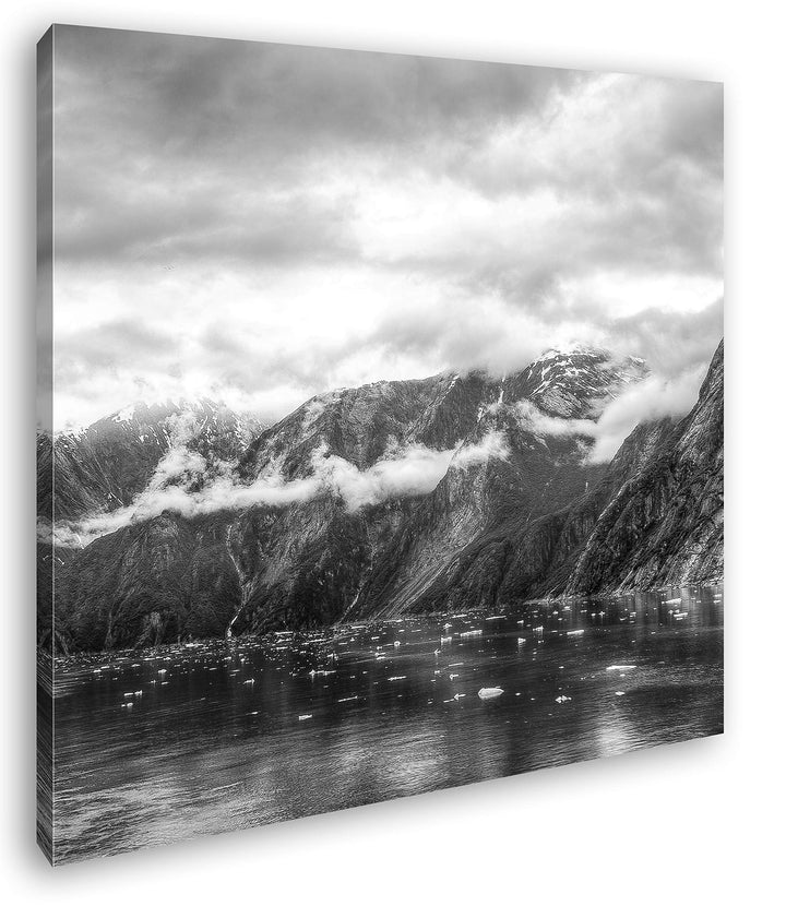 deyoli Tracy Arm Fjord bewölkt in Alaska im Format: 70x70 Effekt: Schwarz&Weiss als Leinwandbild, Mo