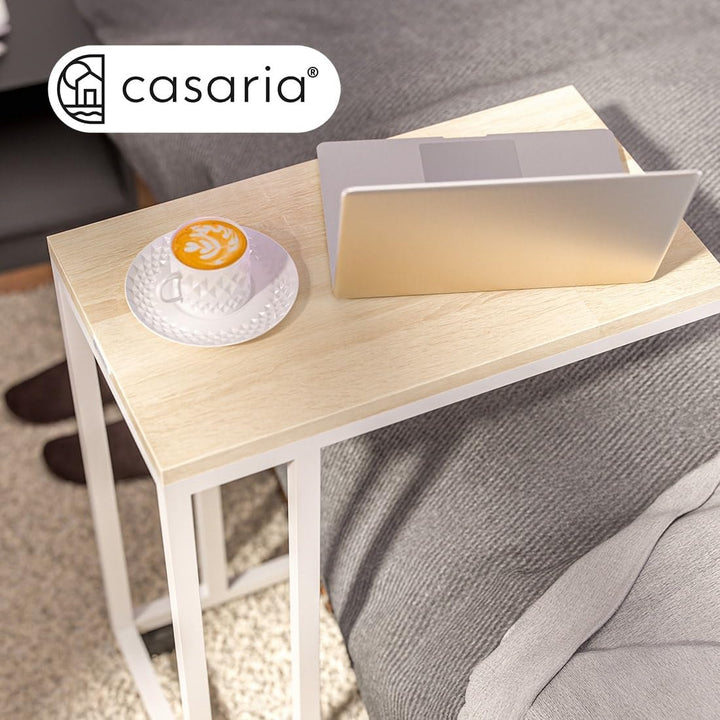 Casaria® 2X Beistelltisch mit Rollen 50x35x70cm C Form Holz Metall 40kg Belastbarkeit Wohnzimmer Sch