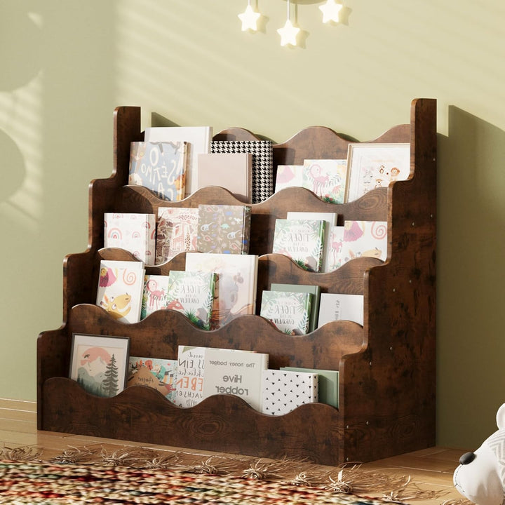 Kinder Bücherregal aus Kieferholz, Montessori Kinderregal mit 4 Ablagen, für Kinderzimmer Spielzimme