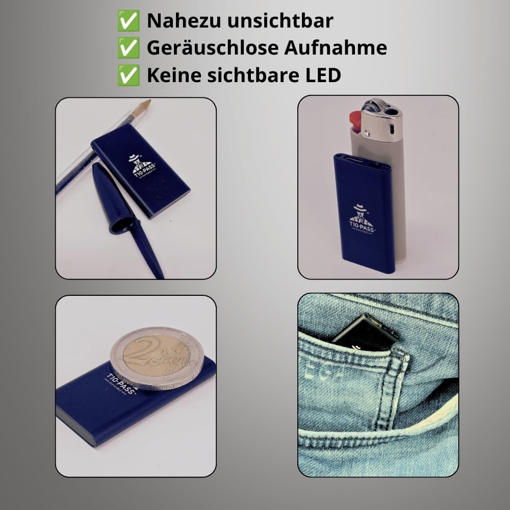 T10-PASS Mikro-Spionagegerät – Der kleinste ultra-kompakte Sprachrekorder (4 x 2 cm, 5 mm dick) – di