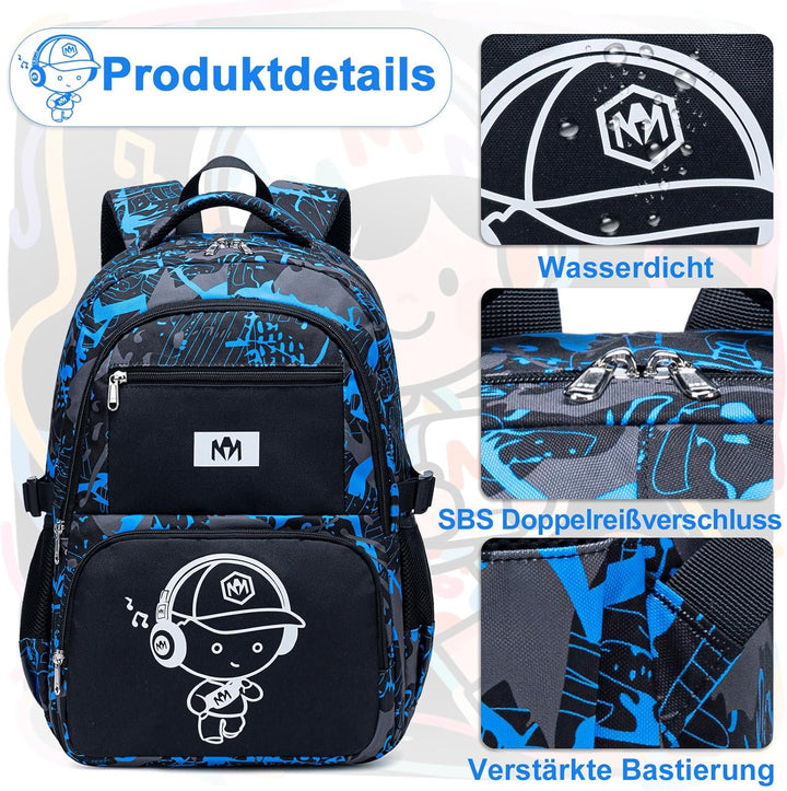 LEDAOU Schulrucksack Jungen Teenager Mädchen Schultaschen Kinder Rucksäcke Wasserdicht Leichtgewicht
