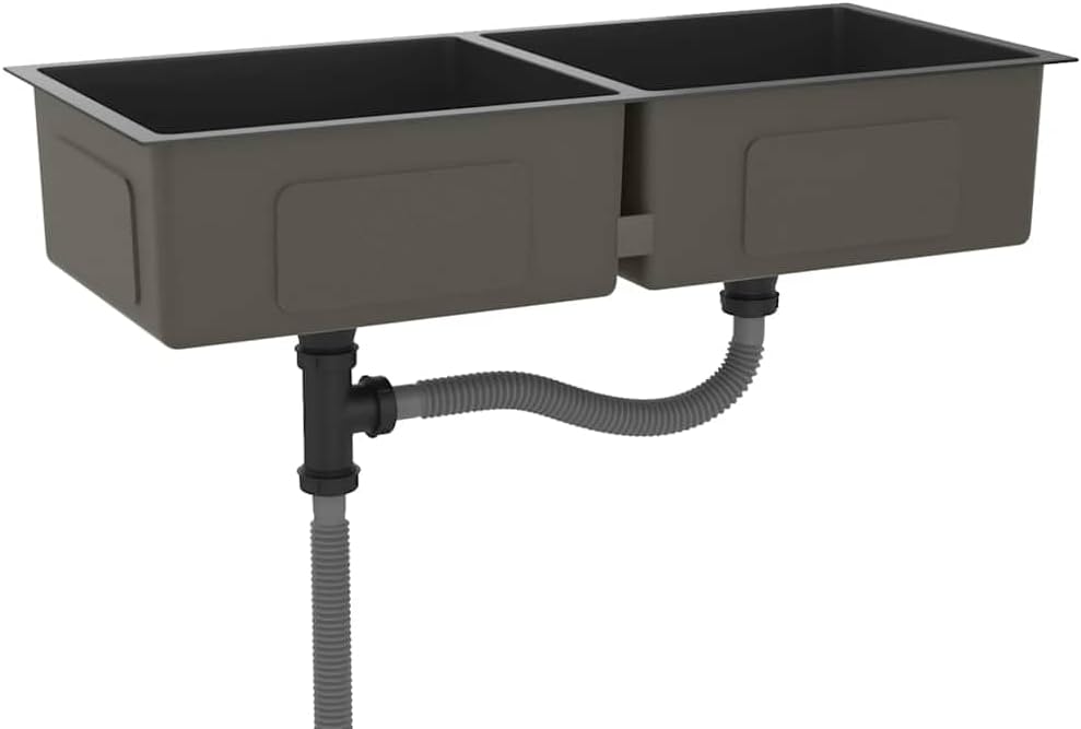 vidaXL Handgemachte Einbauspüle Wasserabfluss in X-Form Spüle Edelstahlspüle Küchenspüle Spülbecken