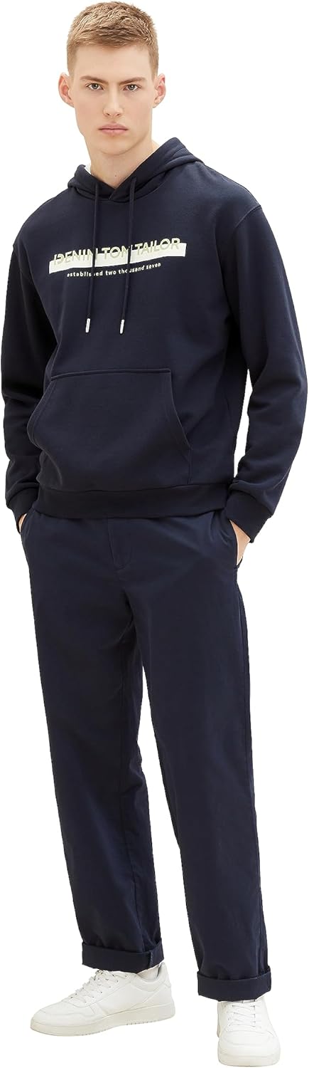 TOM TAILOR Denim Herren Denim Hoodie Sweatshirt mit Logo-Print M 10668-sky Captain Blue, M 10668-sky
