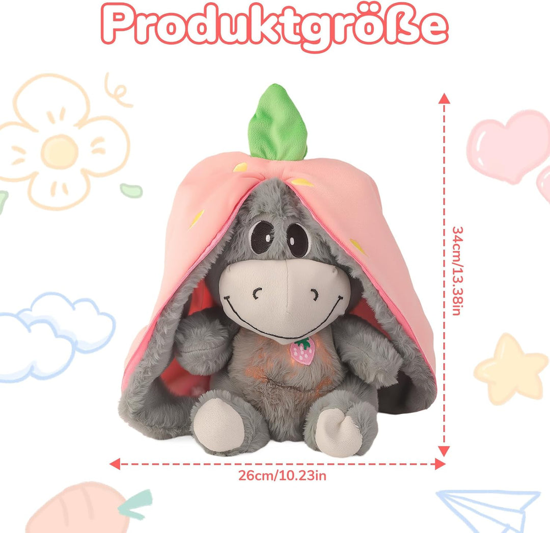 Atmendes Kuscheltier Esel - Schlummer Kuscheltier Erdbeeresel, Atmender Esel mit Musik und Atembeweg