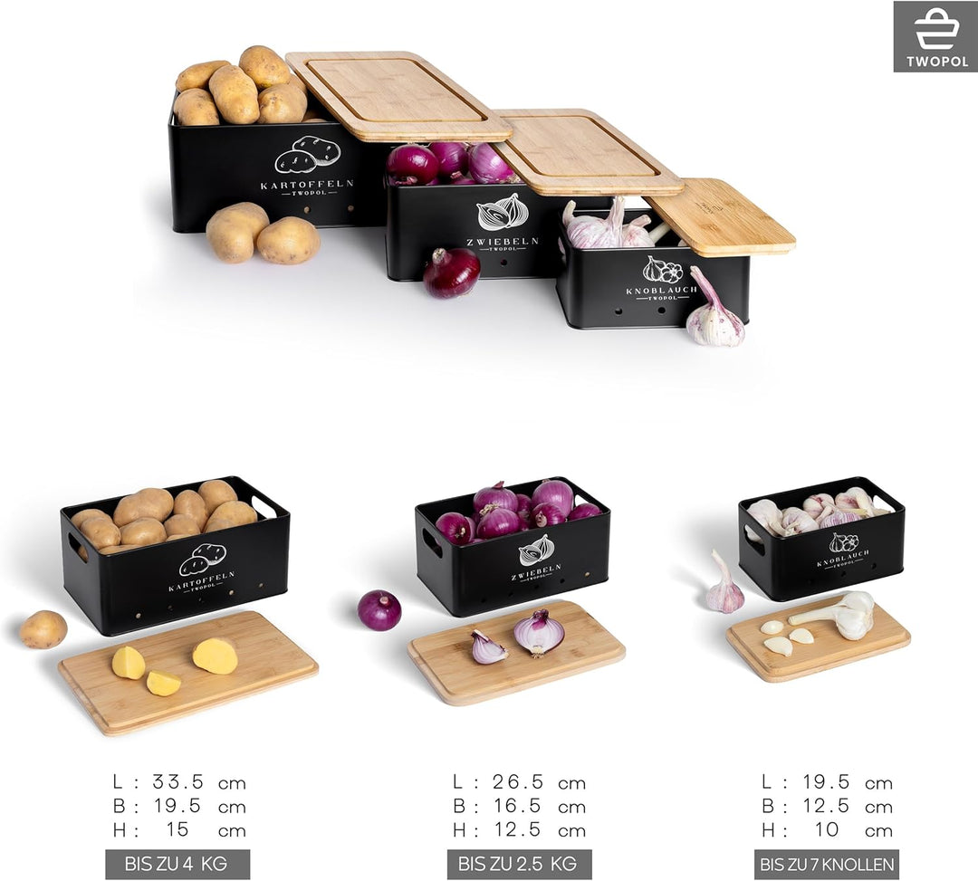 Twopol®Kartoffel Aufbewahrungsbox[3er Set] patentiertes Anti-Rutsch System-der ideale Weg für Zwiebe