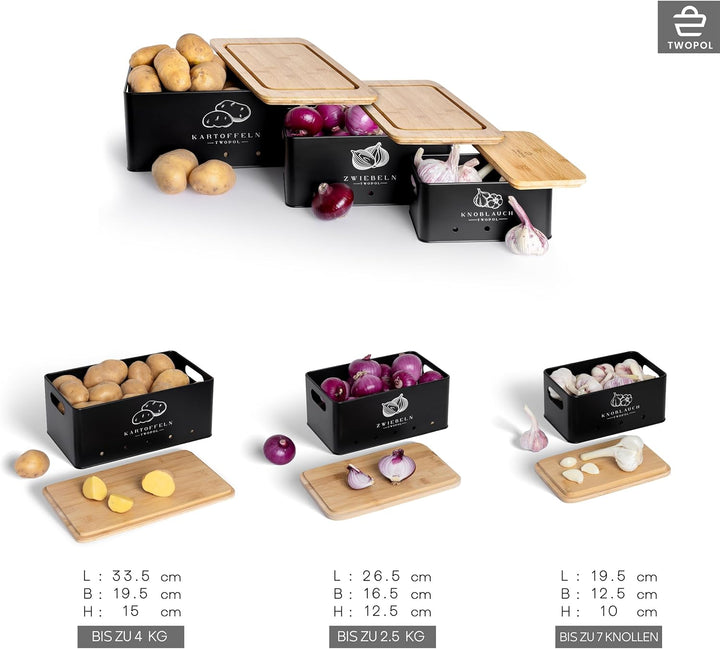 Twopol®Kartoffel Aufbewahrungsbox[3er Set] patentiertes Anti-Rutsch System-der ideale Weg für Zwiebe