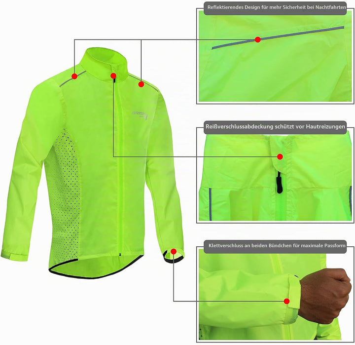 Brisk Bike Fahrrad-Regenjacke für Herren, hohe Sichtbarkeit, Vollärmel-Shell-Fahrradjacke M Grün, M