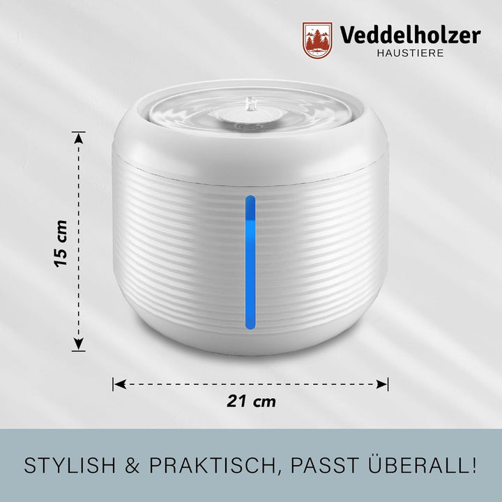 Veddelholzer 2,5 Liter stylischer automatischer Katzenbrunnen mit eingebauter LED- Anzeige- BPA frei