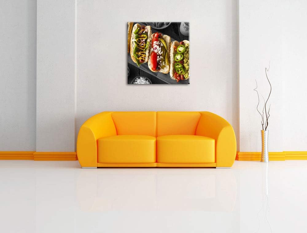 Pixxprint Delikate Hotdogs als Leinwandbild/Grösse: 70x70 cm/Wandbild/Kunstdruck/fertig bespannt, 70