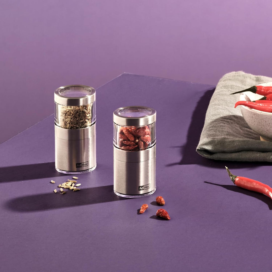AdHoc MP206 Mini Chili- und Gewürzschneider VOYAGE, mit original SchneidWerk® (ohne Gewürz), Edelsta