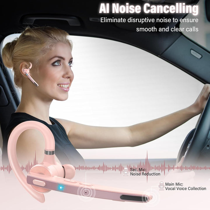 Bluetooth Headset V5.3, Wireless Freisprech Telefon mit CVC 8.0/ENC Dual Mic, APTX, Mute Zwei-Geräte