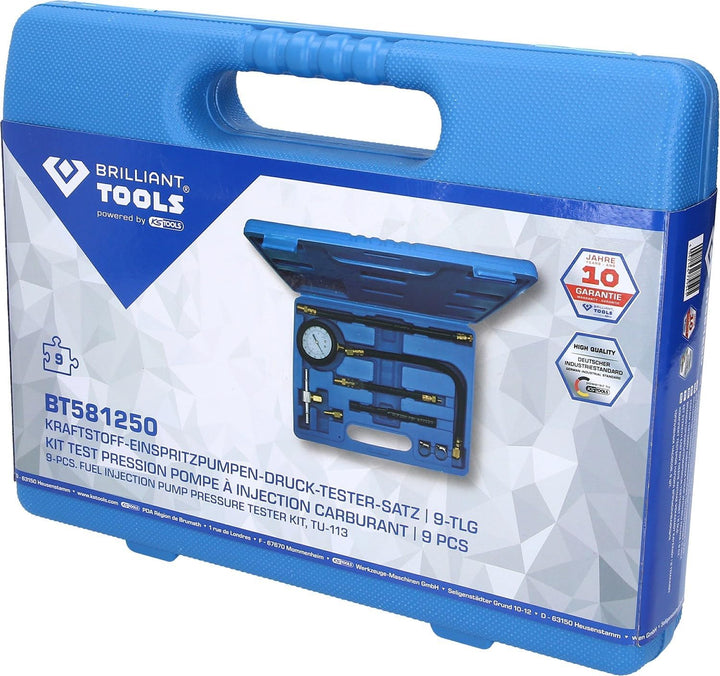BRILLIANT TOOLS BT581250 Kraftstoff-Einspritzpumpen-Druck-Tester- Satz | 9-tlg [Powered by KS TOOLS]