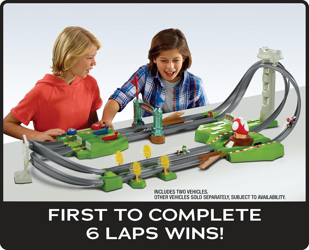 Hot Wheels HFY15 - Mario Kart Mario Rundkurs Rennbahn Trackset Deluxe Inkl. 2 Spielzeugautos, Spielz