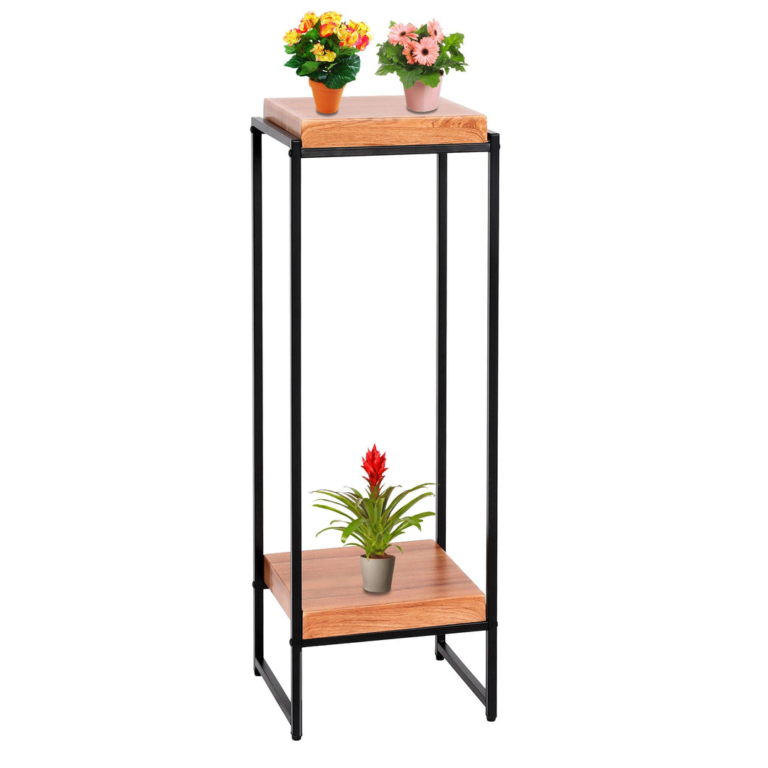 Blumentisch HWC-K71, Blumenregal Beistelltisch Pflanzregal, MVG-Zertifiziert MDF Metall - naturfarbe