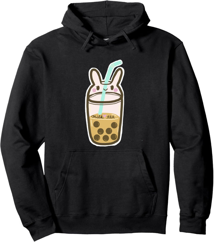 Cute Kawaii Yummy Boba Milk Tea Bubble Tea Bunny Graphic Pullover Hoodie