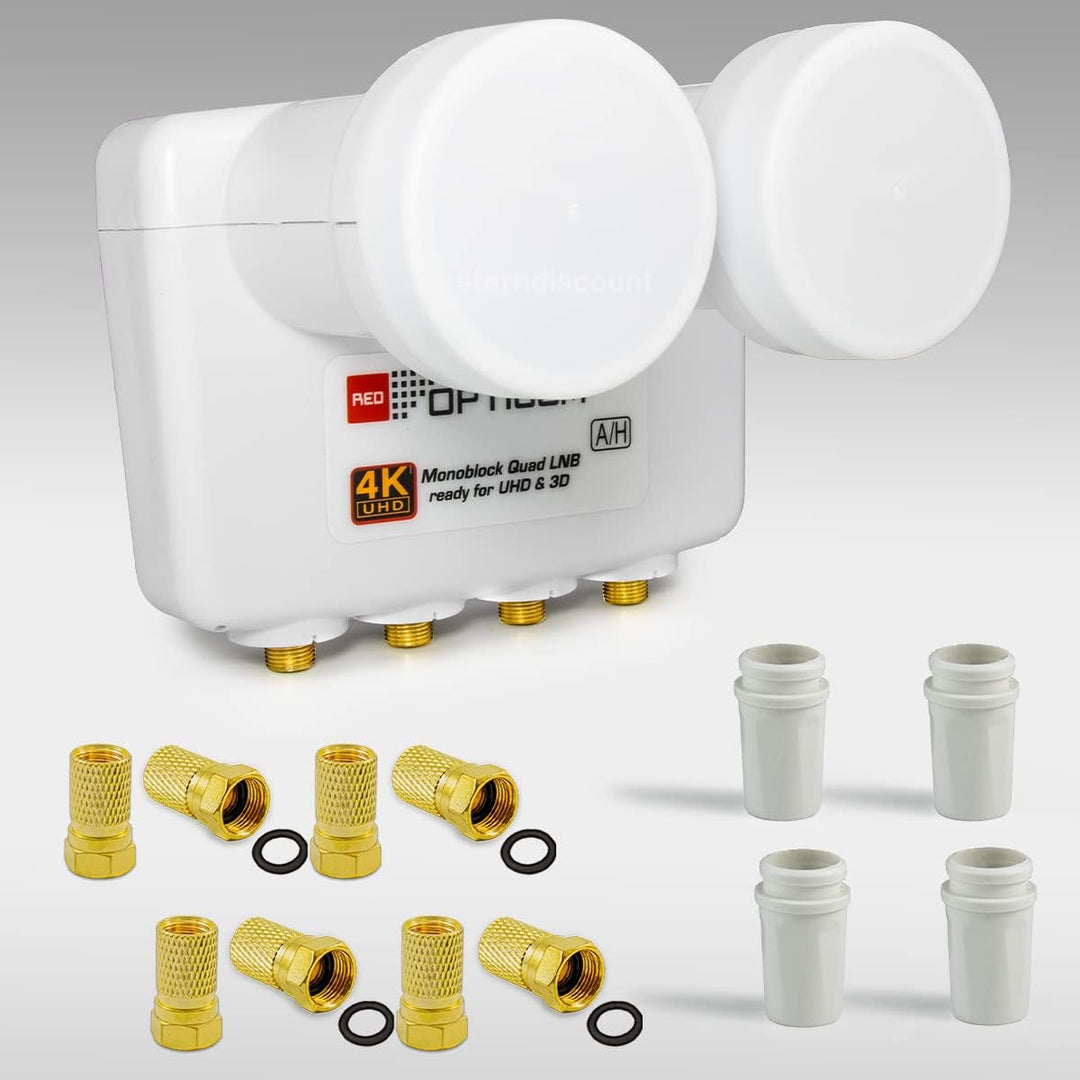 Opticum Monoblock Quad LNB LMQP für 4 Teilnehmer, 2 Satelliten Astra 19.2 + Hotbird 13 Empfang - dig
