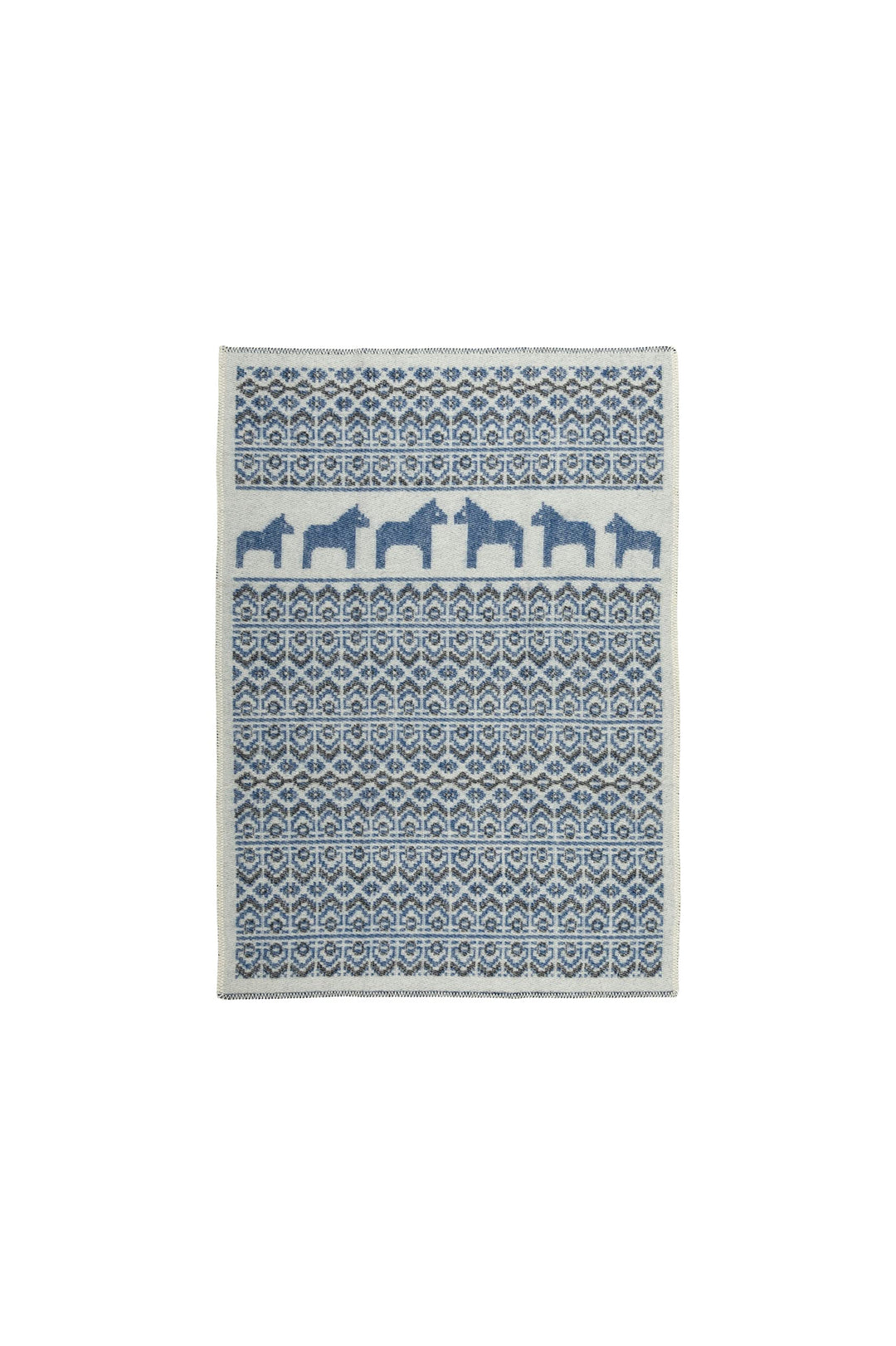 ÖJBRO VANTFABRIK "Dalarna Blå gewebte Wolldecke 90x130 cm Natur/blau/schwarz 100% Merinowolle Strick