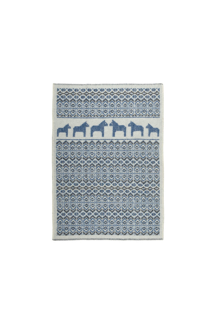 ÖJBRO VANTFABRIK "Dalarna Blå gewebte Wolldecke 90x130 cm Natur/blau/schwarz 100% Merinowolle Strick