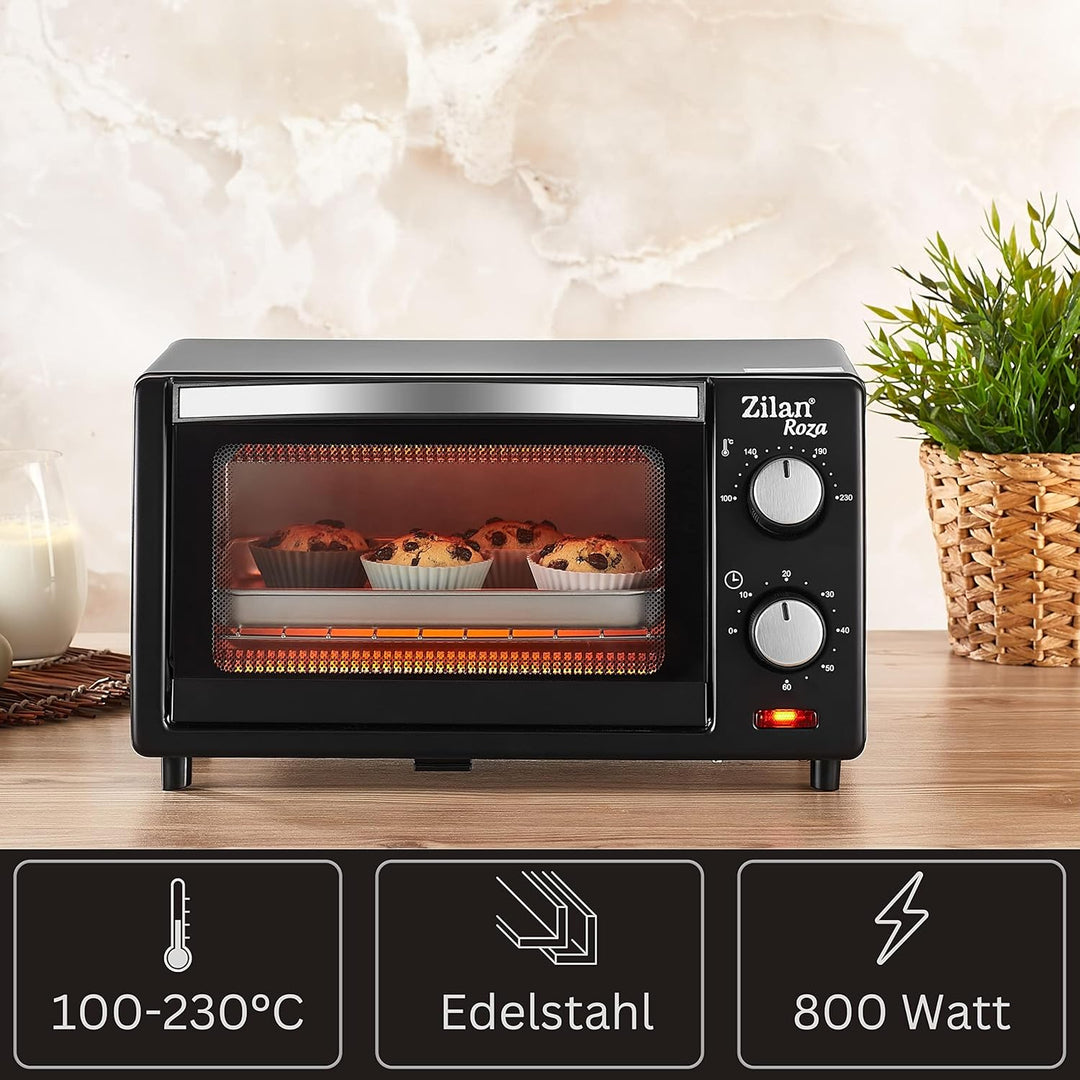 Mini Backofen 9 Liter | 60 min Timer | 800 Watt | 100°-230°C | Minibackofen | Backofen | Mini Oven |
