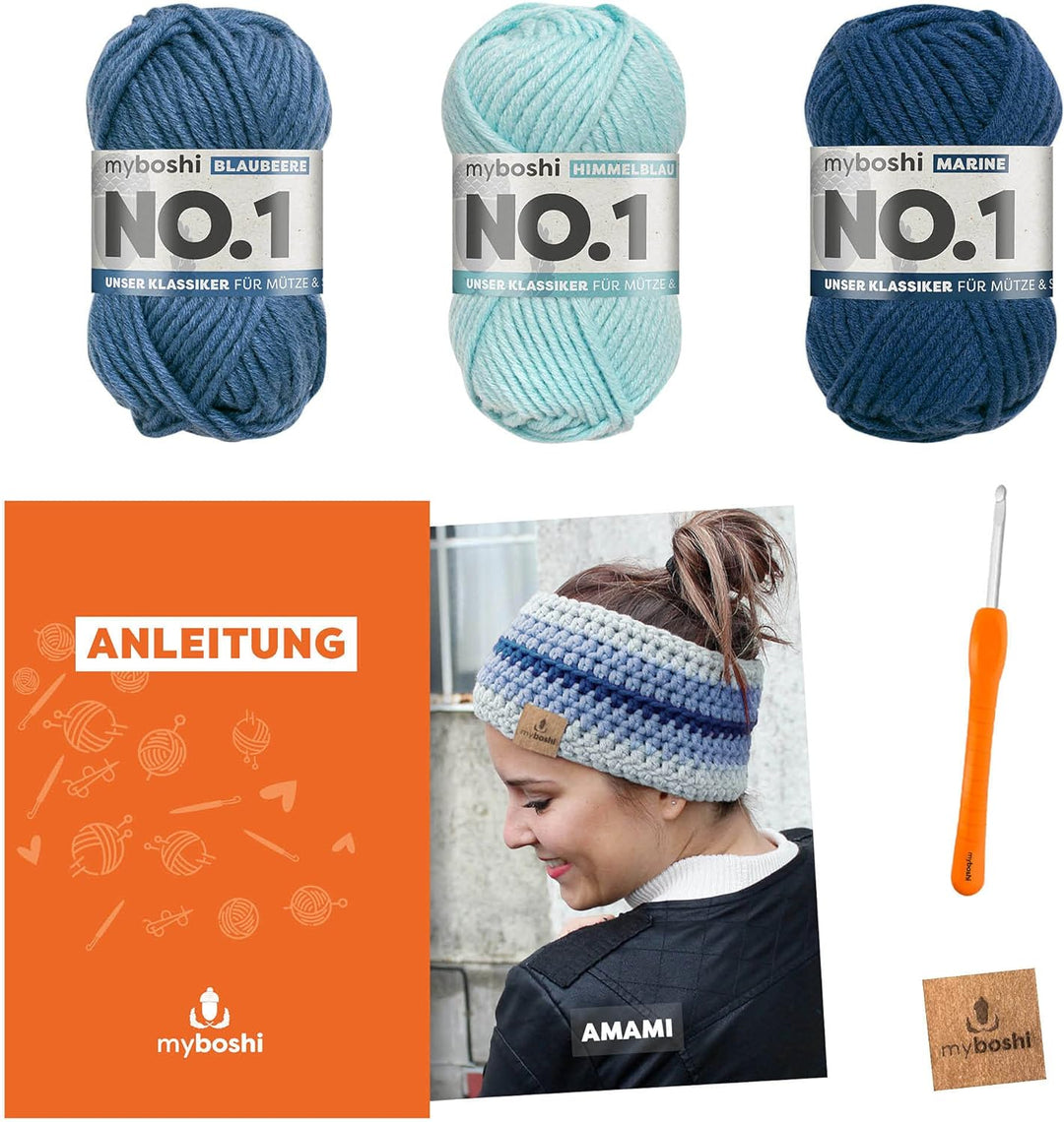 myboshi Häkelset Stirnband Amami, inkl. No.1 Wolle, Nadel und Anleitung, für Mützen und Stirnbänder,