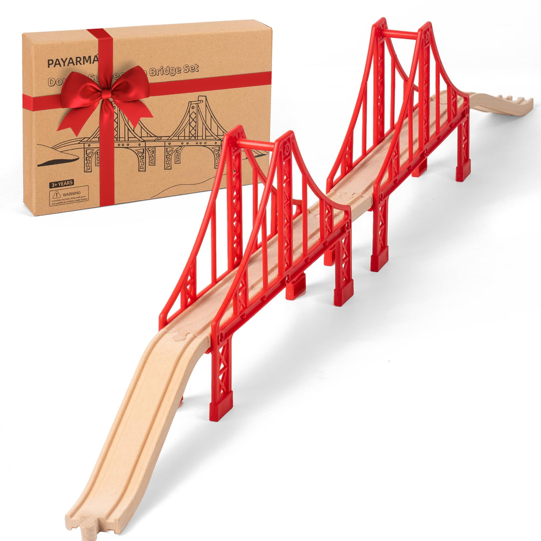 Holzeisenbahn zubehör Holz Eisenbahn brücke Doppel Hängebrücke Set Holz Eisenbahn Kinder Zug Spielze