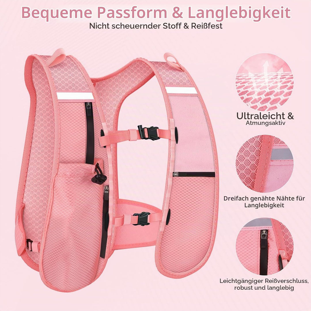 Nextyu Laufweste Damen und Herren, Trinkweste mit Trinkflasche Soft 500ML &amp; Handytasche, Trinkrucksa