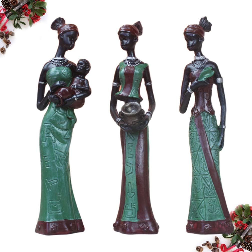Supvox 3PCS African Women Resin Crafts Modern Statue Sculpture Elegant Figurines Creative Table Orna