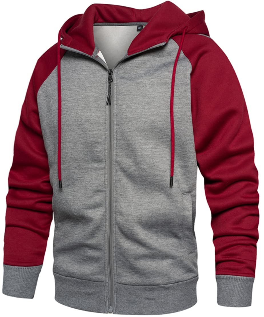 PADOLA Kapuzenpullover Herren Zip Up Hoodie Farbblock Übergangsjacke Langarm Pullover Patschwork Win