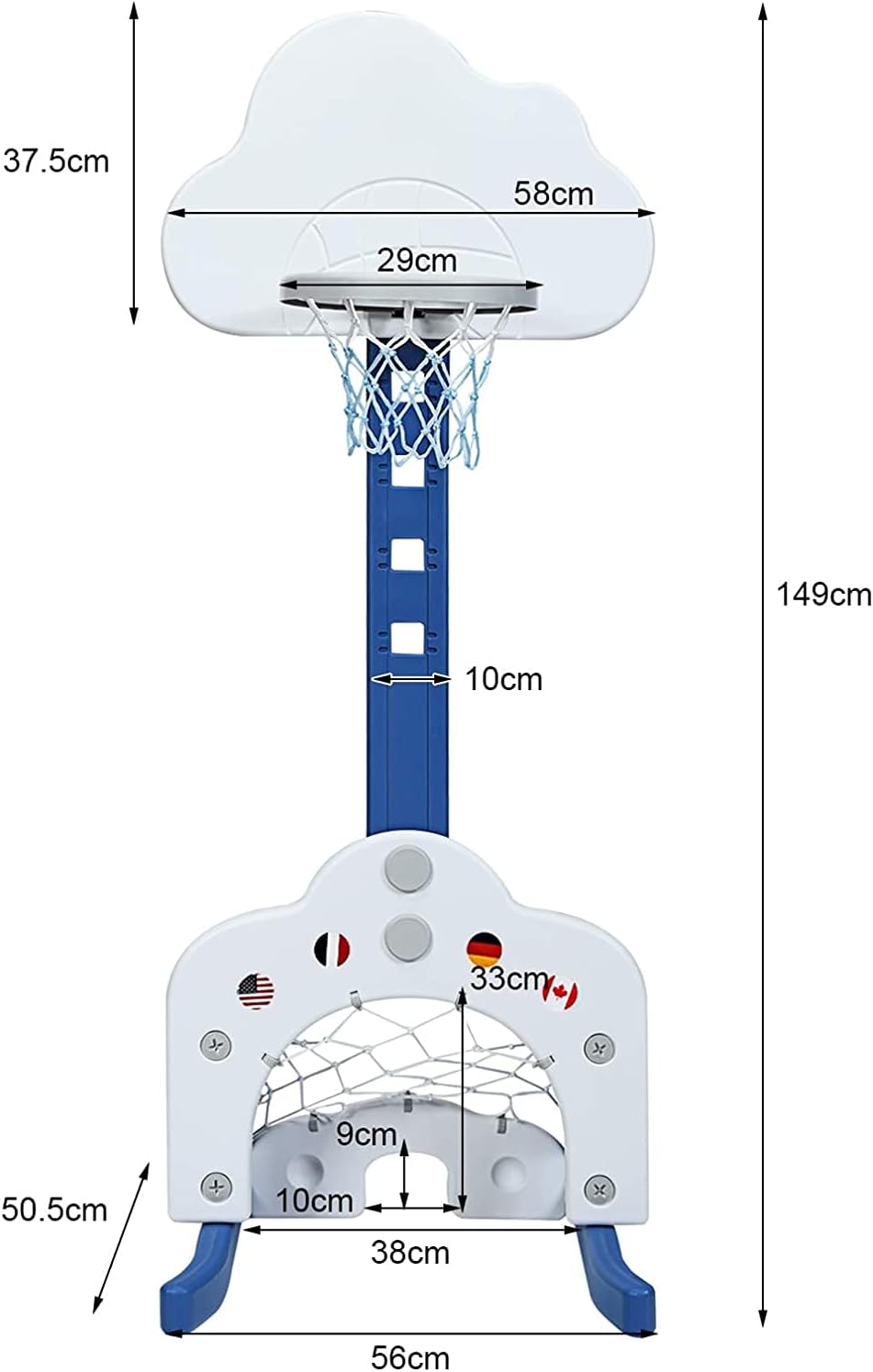 RELAX4LIFE 3 in 1 Kinder Spielplatz, Basketballkorb &amp; Fussballtor &amp; Golfspiel, höhenverstellbarer Ba