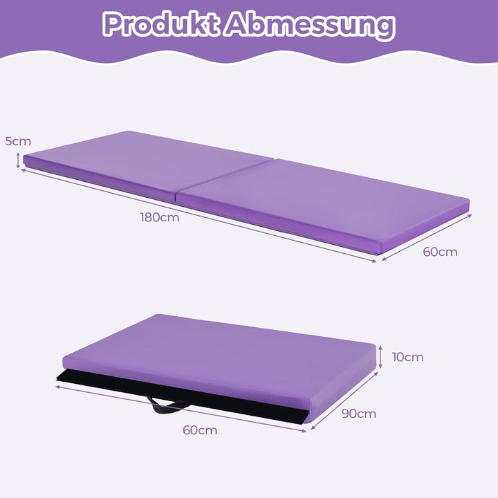 COSTWAY 180x60x4cm Weichbodenmatte, 2 Fach klappbare Gymnastikmatte, Yogamatte mit Klettverschluss u