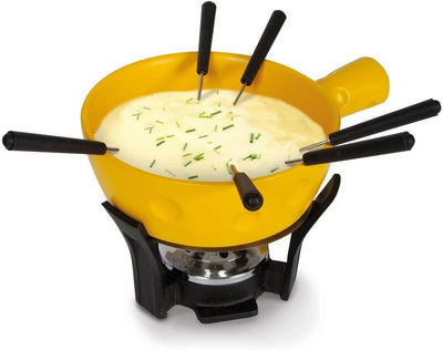 Boska Fondue-Set Super Cheesy/käseförmiger Topf/Steingut/Gusseisen/Gelb/Silber/Schwarz / 290 x 200 x