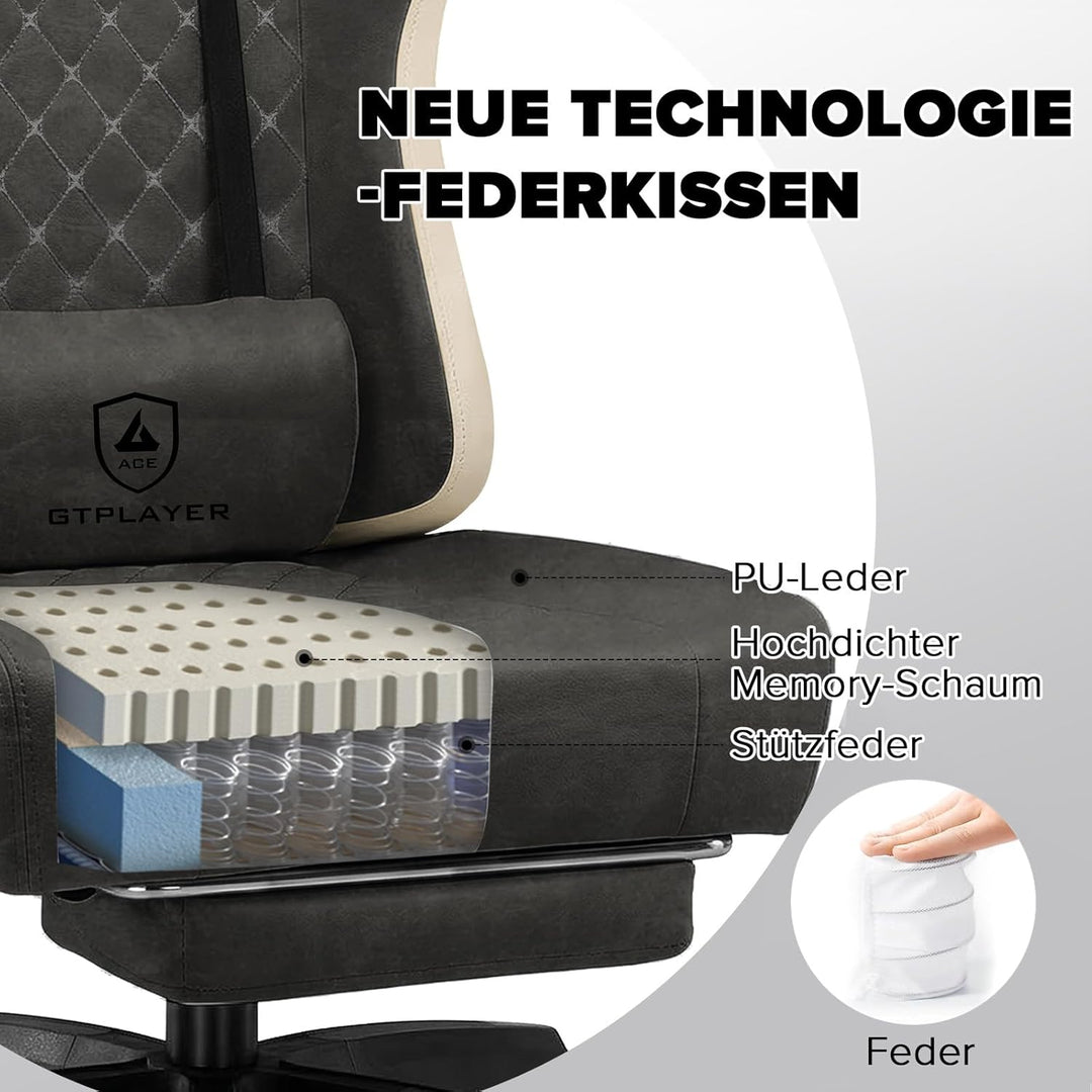 GTPLAYER Gaming Stuhl Ergonomischer Gaming Sessel Schreibtischstuhl Kunstleder, Federsitzkissen, Ver