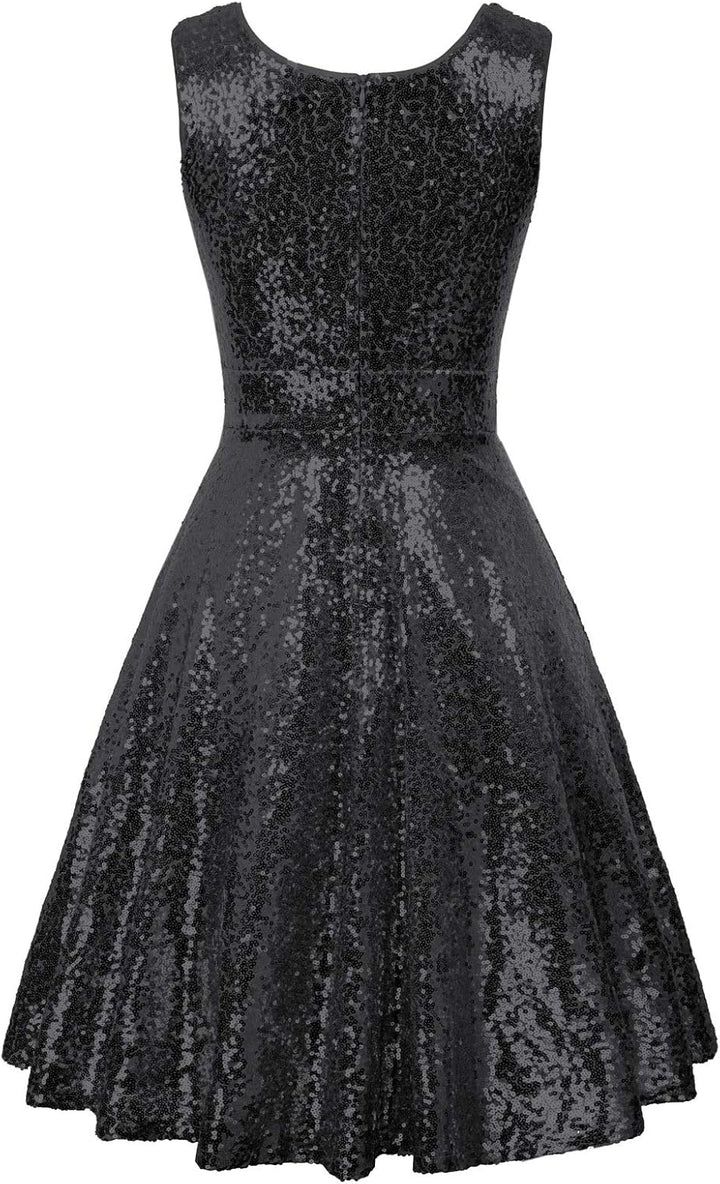 GRACE KARIN Damen Perlen Kleid Knielang Rockabilly Retro Kleider Faltenrock CL061 XL Cl1061-3, XL Cl