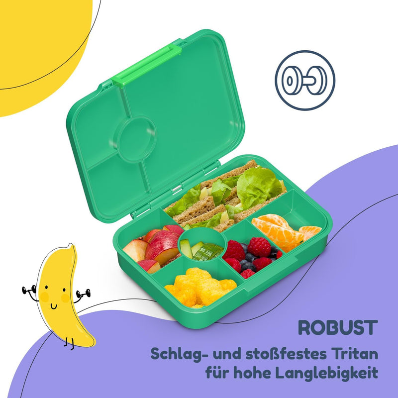 schmatzfatz Lunchbox, Unterteilte Brotdose Kinder, Lunchbox mit Fächern, Bunte Bento-Box für Schule