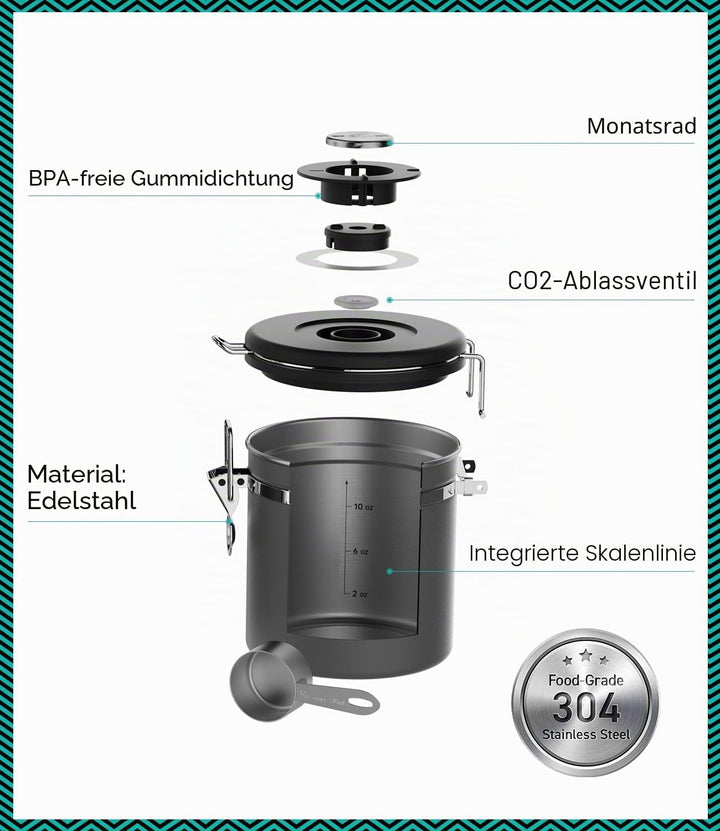 Coffee Gator-Edelstahl-Kaffeedose – Hält gemahlener Kaffee und Bohnen länger frisch – Behälter mit D