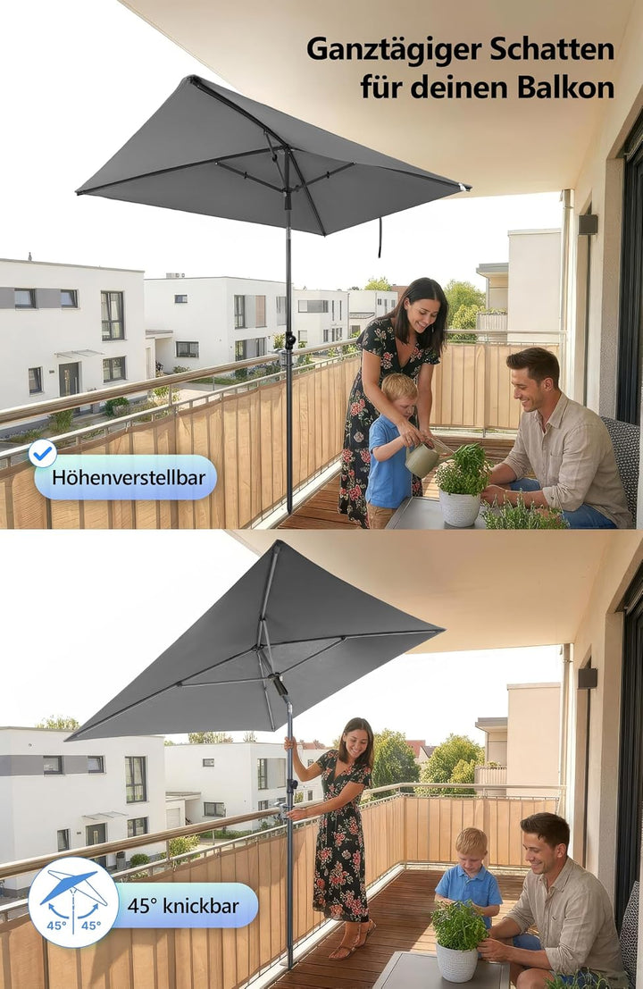 4smile Sonnenschirm Balkon im Set – Sonnenschirm rechteckig 210×140 cm, UV 50+ Sonnenschutz Balkon,