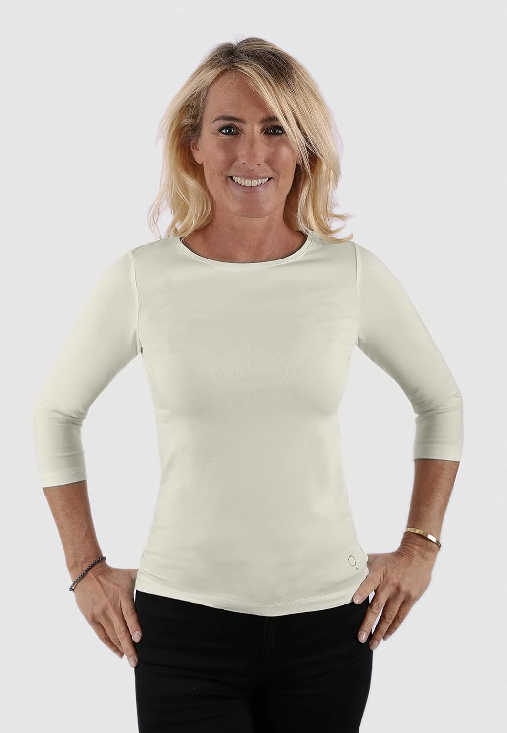 BOVIVA Silver Damen Basic Boat Neck Uboot U Boot Ausschnitt Boatneck 3/4 arm dreiviertelarm T-Shirt