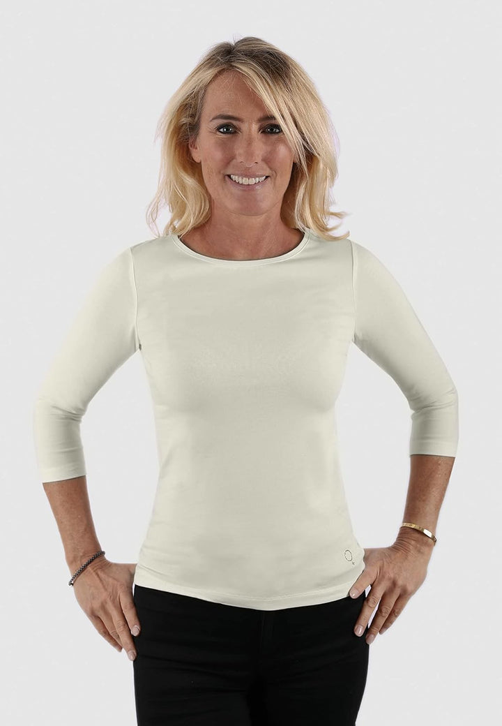 BOVIVA Silver Damen Basic Boat Neck Uboot U Boot Ausschnitt Boatneck 3/4 arm dreiviertelarm T-Shirt