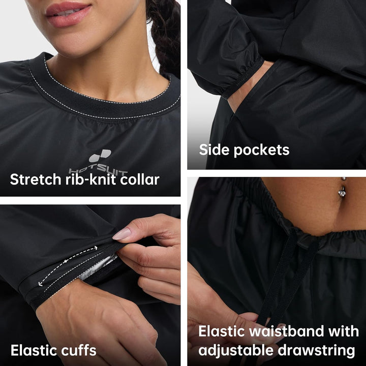 HOTSUIT Saunaanzüge Damen Sauna Sportanzug Schwitzanzug Fitness Sportshirt Trainingshose Schwarz S