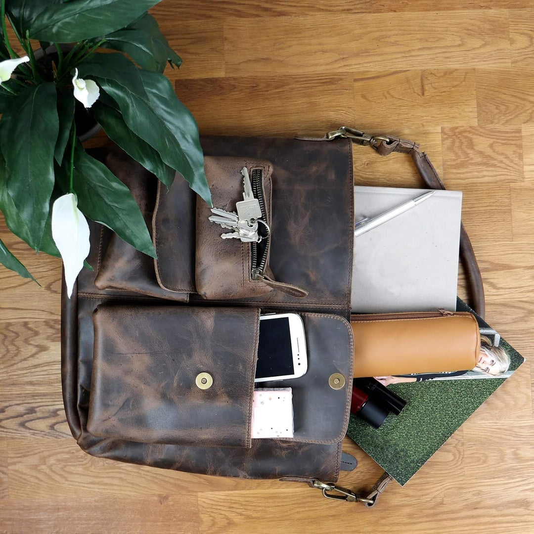 LECONI Schultertasche Ledertasche für Damen Vintage-Look echtes Leder Natur grosser Shopper Lederhan