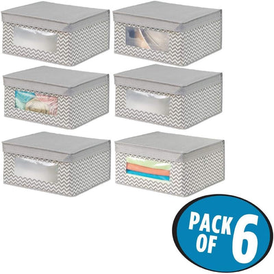 mDesign 6er-Set stapelbare Stoffbox mit Deckel für Kleidung usw. – mittelgrosse Aufbewahrungskiste m