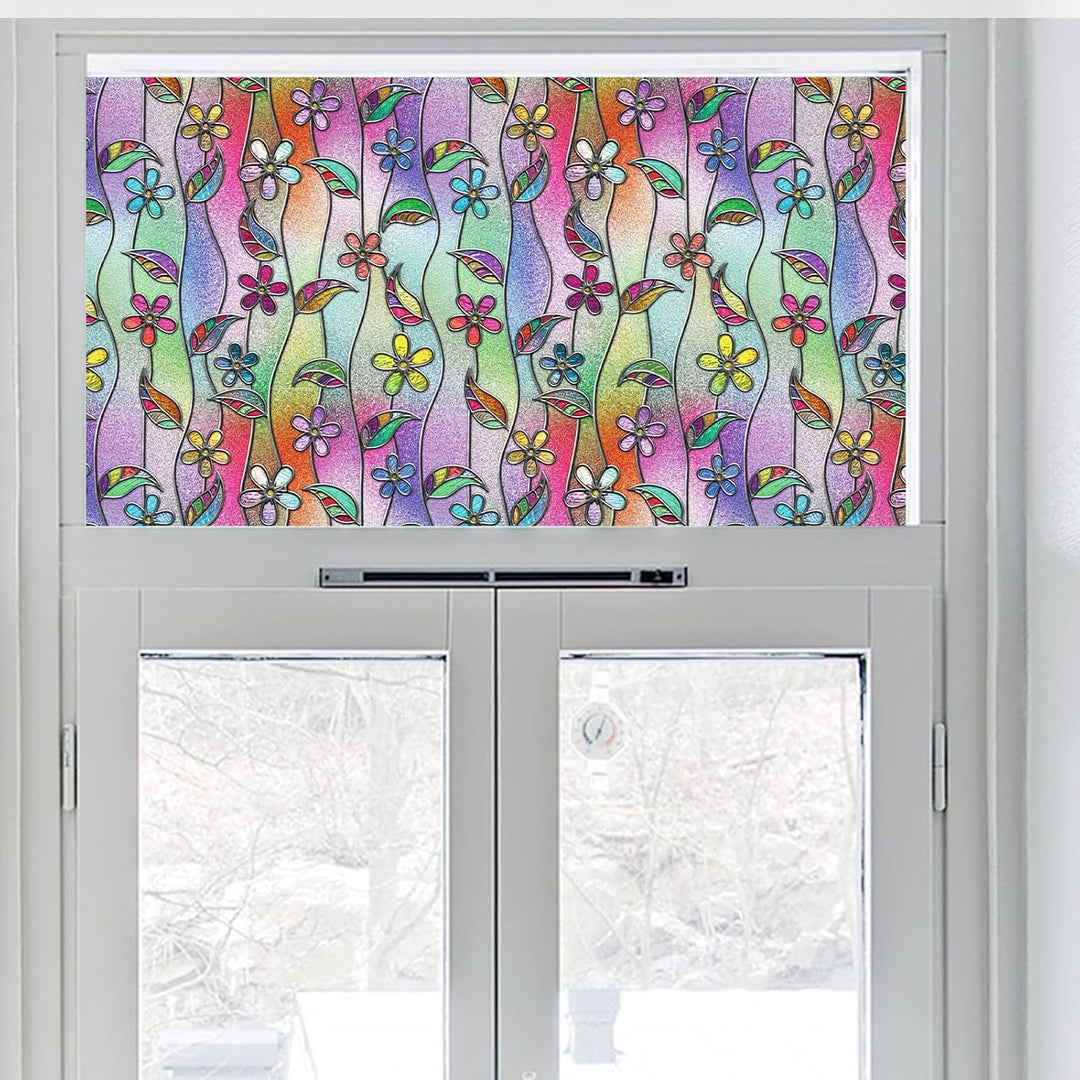 dktie 3D Fensterfolie Blickdicht Sichtschutzfolie Fenster Milchglasfolie Blumenmuster Statische Aufk