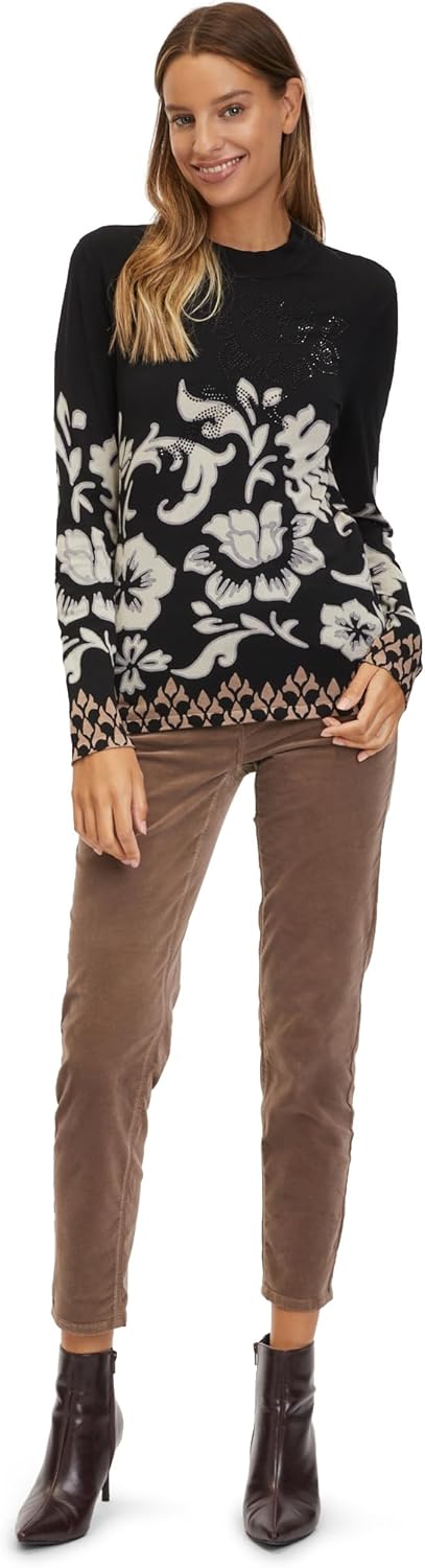 Betty Barclay Damen Feinstrickpullover mit Print 38 Black/Beige, 38 Black/Beige